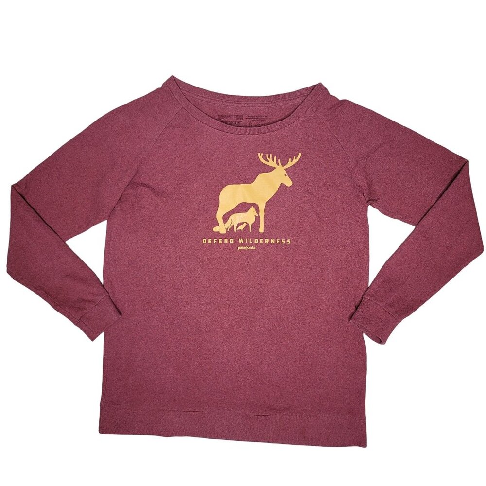 Patagonia Defend Wilderness Maroon tee shirt XS Regular Fit Recycled Cotton